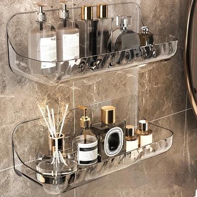 Badezimmer-Toilettenartikel-Regal, perforationsfreie Wandmontage, Hautpflegeprodukte, Wand-Toilettenartikel-Tisch, transparente Aufbewahrungsbox