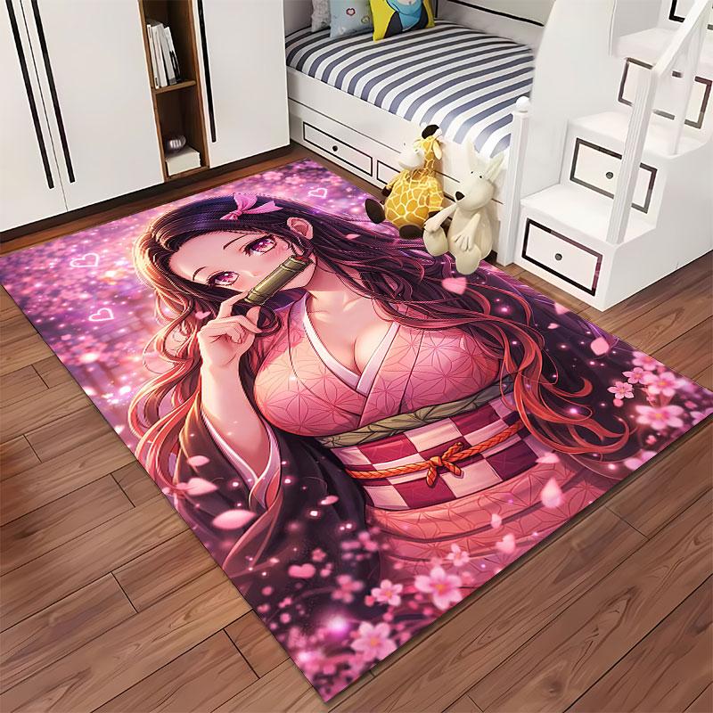 Anime Girl with Sakura Theme suitable as a non-slip mat for the living room or bedroom sofa
