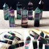 Hexagonal Column Natural Colorful Fluorite Energy Stone Raw Stone Ornaments  Office