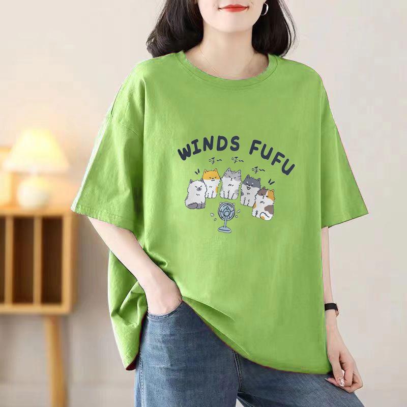Short-sleeved T-shirt Women Loose 2025 New Spring and Summer Round Neck Medium-length Half-sleeved Blouse