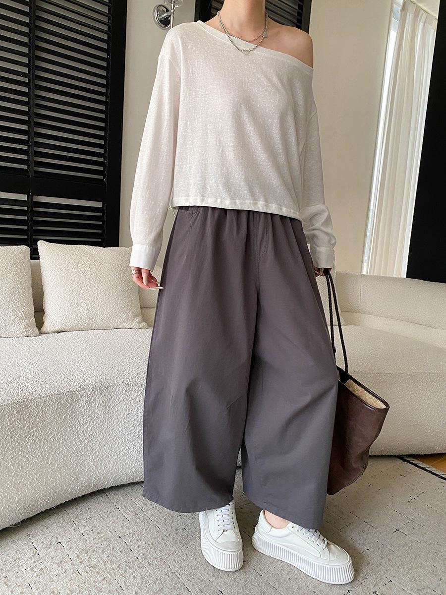 Sinan High Waist Elastic Cropped Wide Leg Casual Pants - Early Spring Design (SN8629) One Size