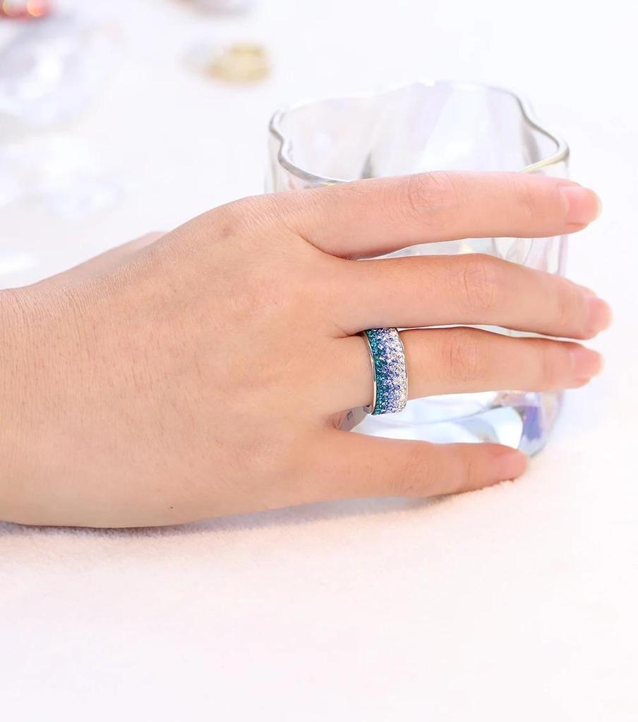 8mm Fashion Zircon Inlaid Gradient Ring for Women Men Stainless Steel Exquisite Ring Jewelry Party Birthday Gift Wholesale