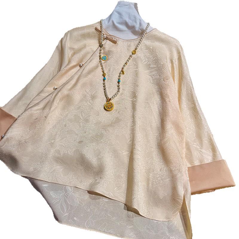 2026 Early Spring Women's Retro Chinese Style Long Sleeve Shirt with Frog Button - Slimming and Versatile Irregular Top (Style 9806)