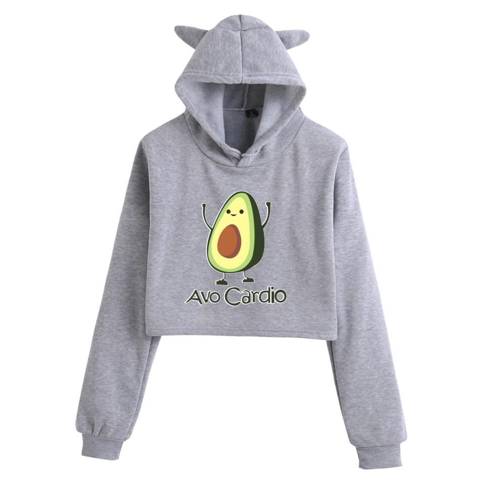 Cartoon Spud Potato Cat Ears Print Cropped Hoodie for Women
