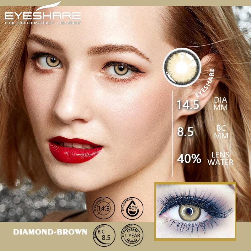 Eyeshare 2 Stück farbige Kontaktlinsen für die Augen, DIAMANT, blau-grün, farbige Linsen, jährliche kosmetische Kontaktlinsen für das Augen-Make-up