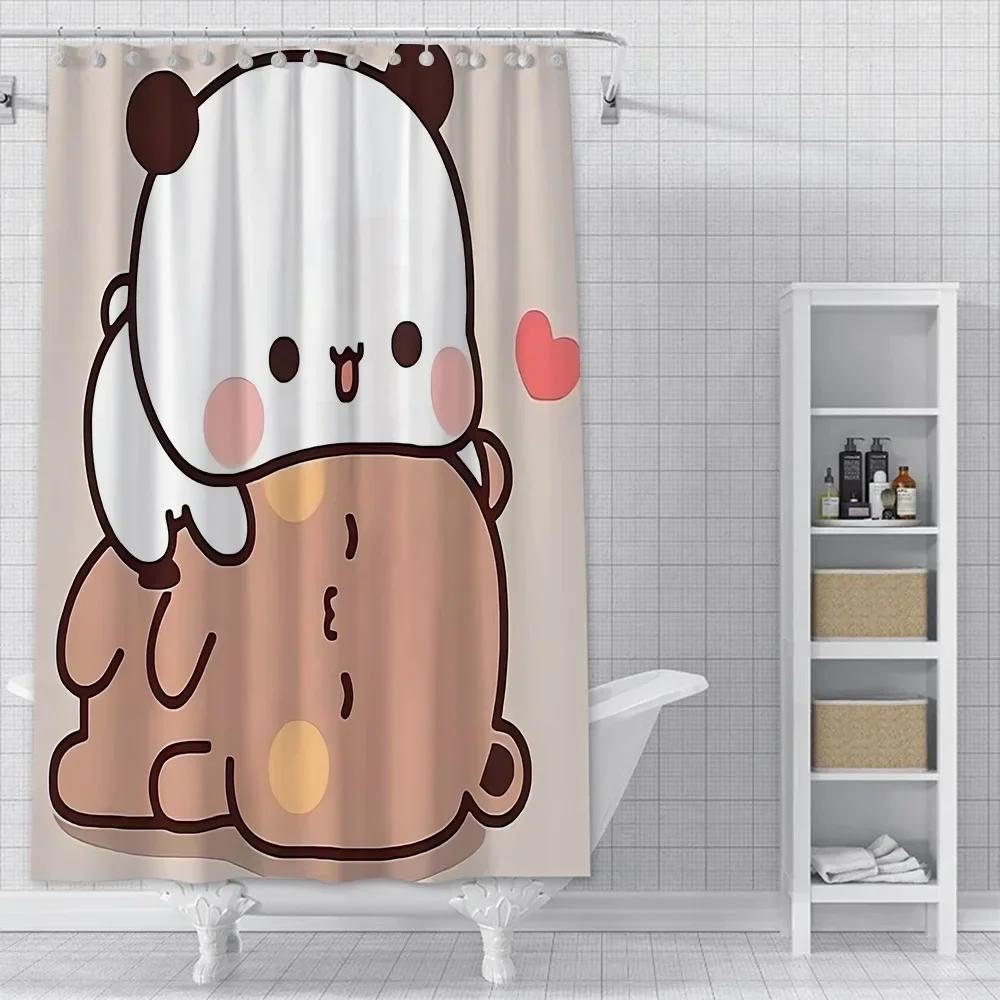 

Cartoon Q-Quarto B-Bubu and Dudu Shower Curtain Waterproof Polyester Fabric Bath Curtains Home Bathroom Decor Curtain With Hook 90X180CM