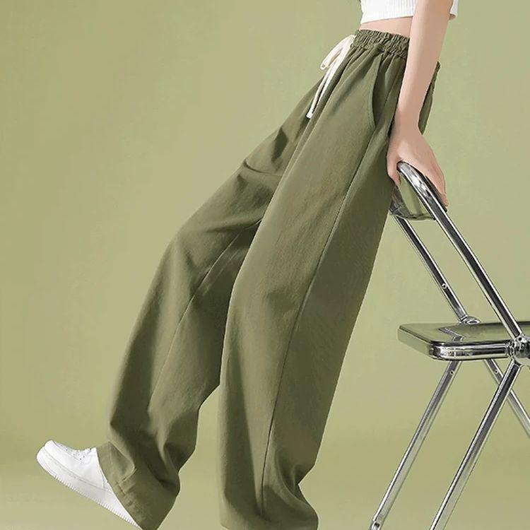2026 Summer Women's Wide-Leg High-Waisted Loose Suit Pants with Double Buttons and Drawstring - Lightweight and Casual