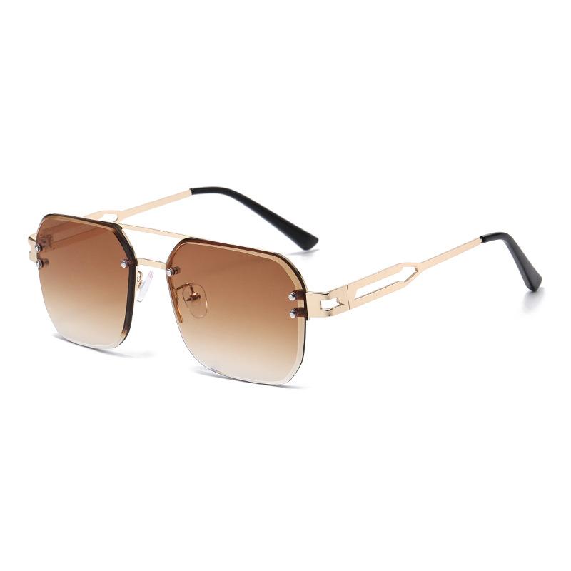 2025 New Metal Frame Sunglasses Double Bridge Frameless UV Protection Premium Metal Hinge for Unisex Outdoor