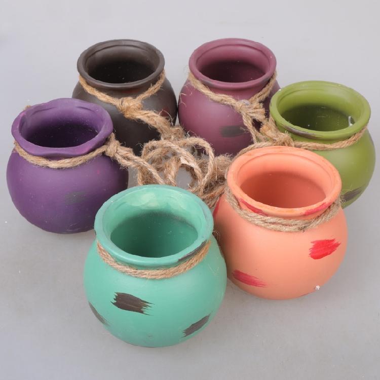 Dangling Colorful Ceramic 6 Pot Set Wall Mount Flower Cactus Planters Home Decor