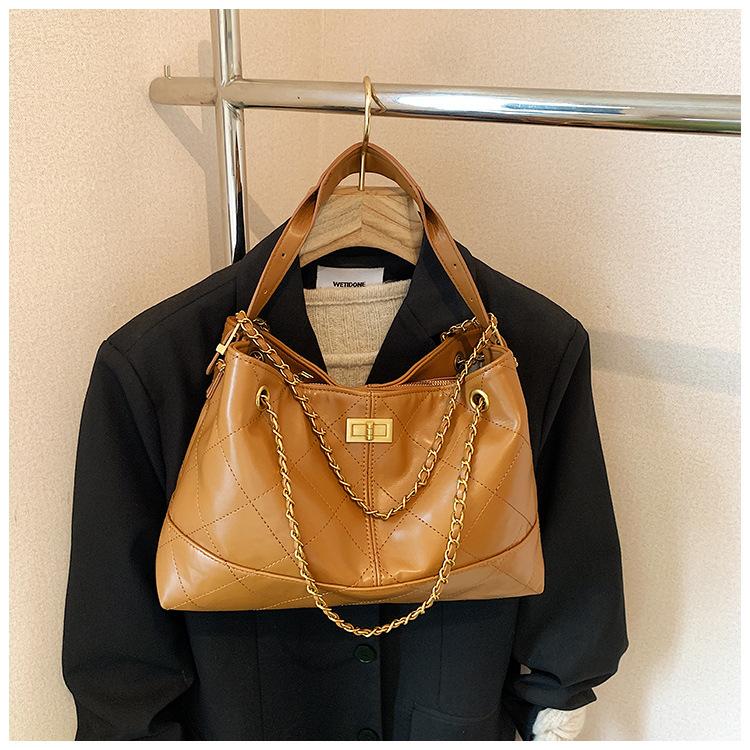 Lingge Chain Large Capacity Bag, New Fashionable Small Fragrant Style Crossbody Women's Bag, Retro Commuter Tote Bag