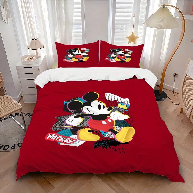 

3pcs set Mickey Mouse, Graphic Design, Retro Style Bedding Set with Duvet Cover+Pillowcases, All-Season Polyester, Zipper Closure, Machine Washable 135x200cm