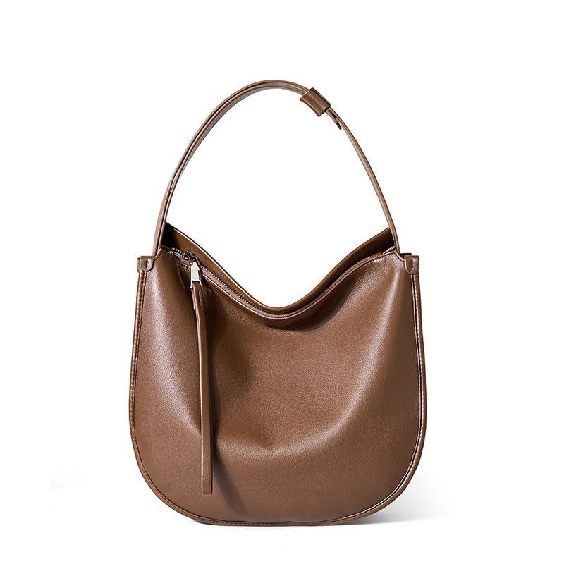 

2026 Minimalist Cowhide Tote Bag - Soft Leather, Comfy, Large Capacity, Shoulder & Messenger Style for Easy Commuting коричневий