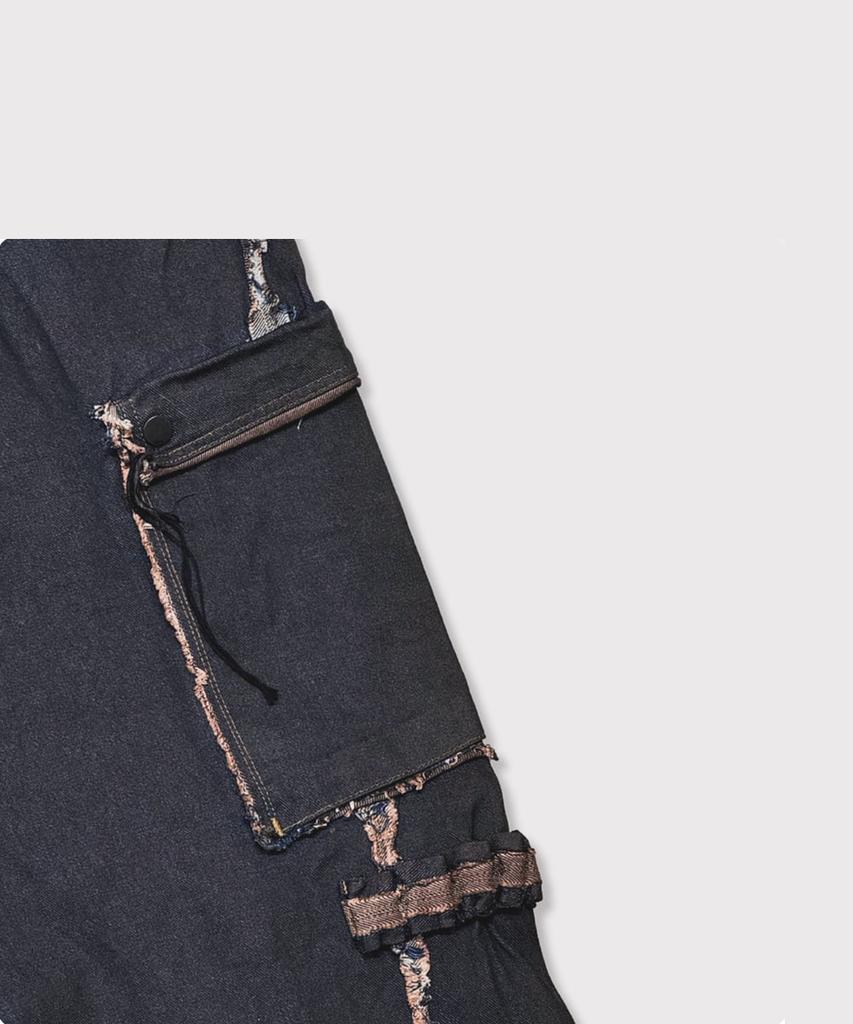 Maineoseu Slash Seam Twist Cargo Jeans(Persimmon Tangy Dyed) - Dust Indigo