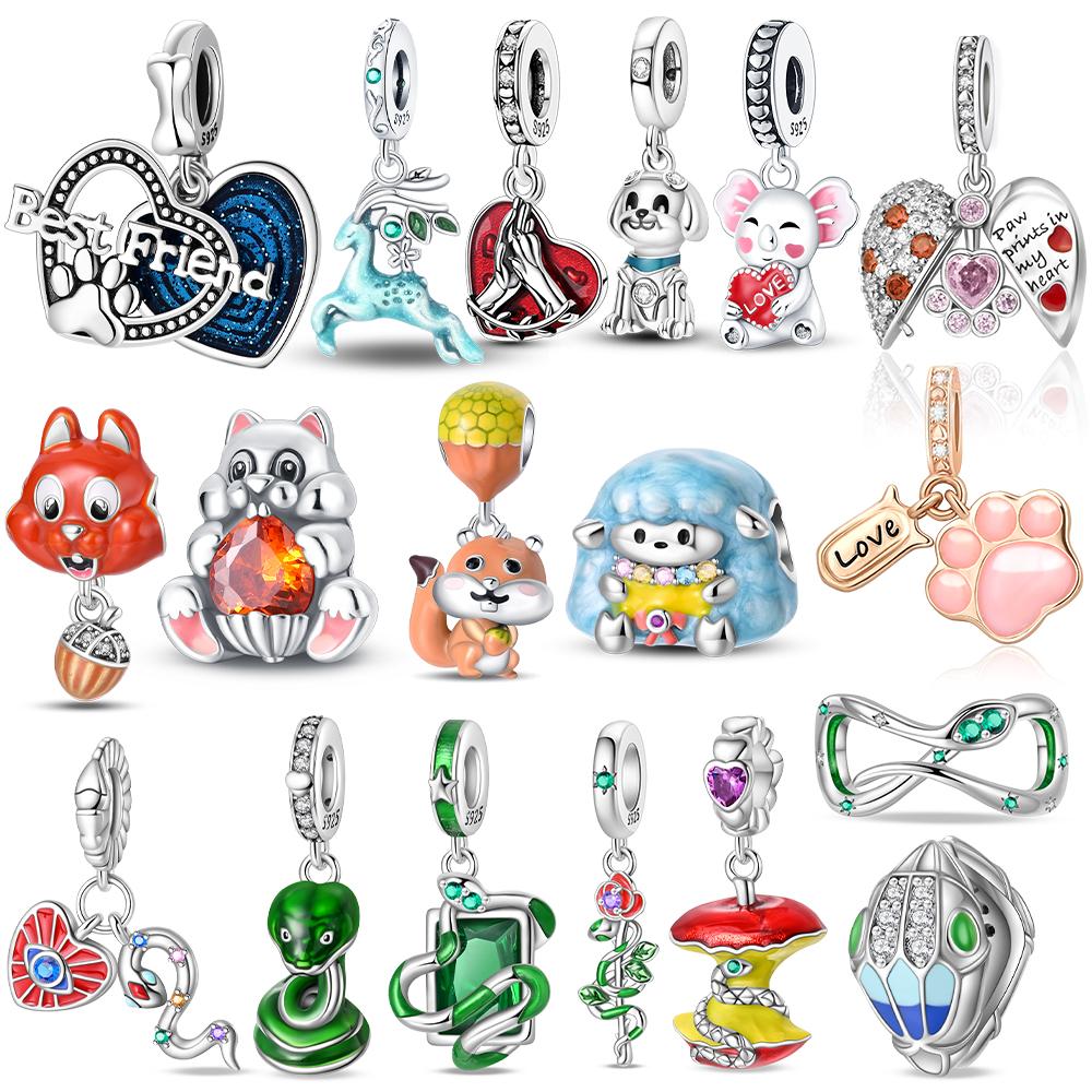 Original Copper Green Snakes Animals Elk Cute Squirrels Pink Claws Bead Fit Bracelet Diy Women Fine Gift Accessory