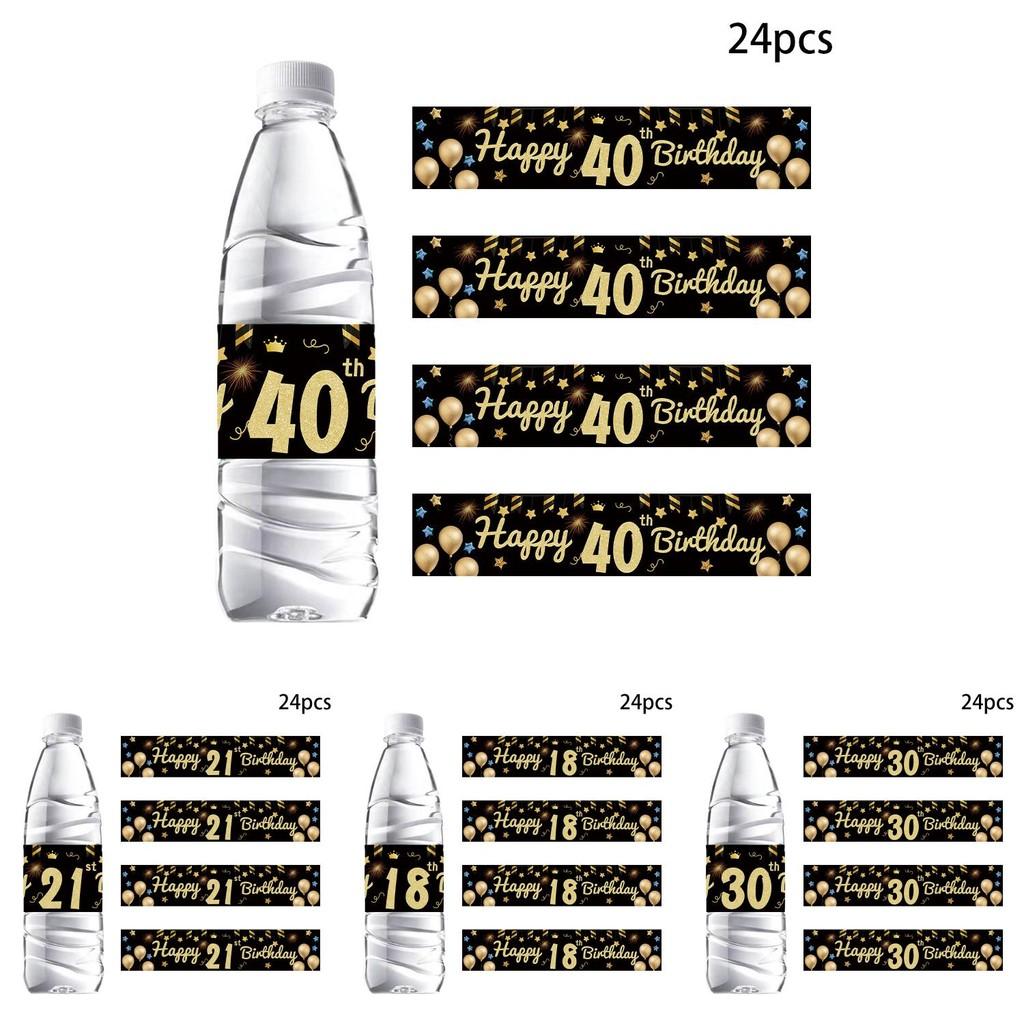Geburtstagsparty Flaschenaufkleber Set mit Schwarz-Gold-Thema für Altersfeiern im Europa-Stil