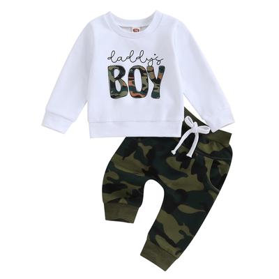 Baby Boys Pants Set 6M 12M 18M 24M 3Y  Long Sleeve Crew Neck Letters Print Sweatshirt with Solid/Camouflage Sweatpants Infant Clothes