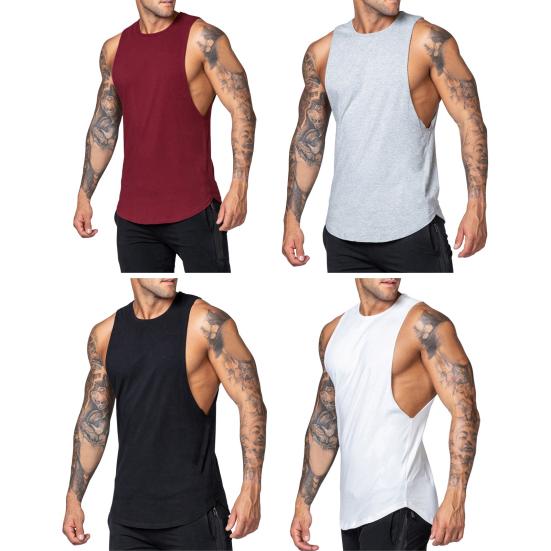 Men Summer Casual Vest O-Neck Sleeveless Letter Decoration Tank Tops Solid Color Fitness Tops with Wide Shoulder Straps Streetwear