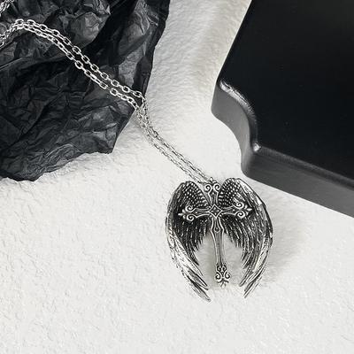 Vintage Engelsflügel Kreuz Anhänger Halskette Für Männer Frauen Personalisierte Einfache Punk Gothic Halskette Schmuck Zubehör Geschenke