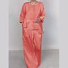 Classic Satin Shirt And Wide Leg Pants Set For Women With Pockets For Fall