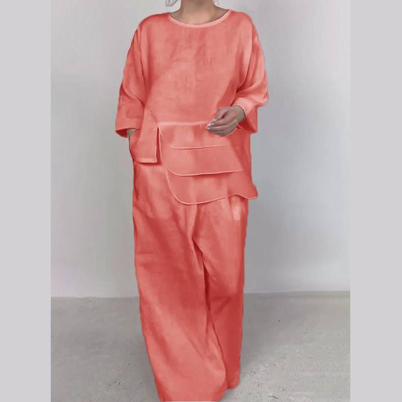 Classic Satin Shirt And Wide Leg Pants Set For Women With Pockets For Fall