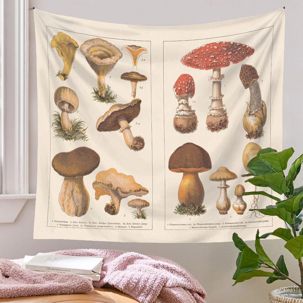 Botanischer Druck Florales Wandbehang Pilz-Wandteppich Vintage Boho Wildblumen Gemüse-Wandteppich Bunte Heimdekoration