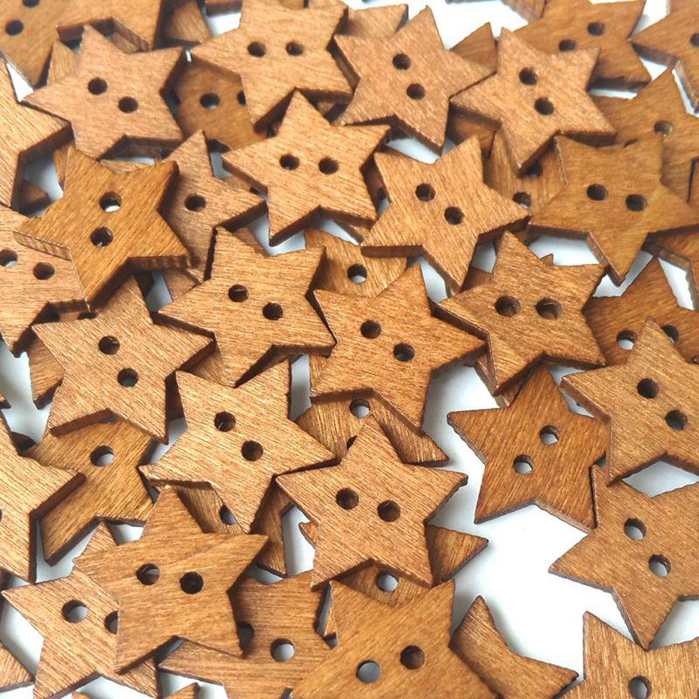 100PCS DIY Scrapbook Craft Buttons Wooden Star Shape 2 Holes