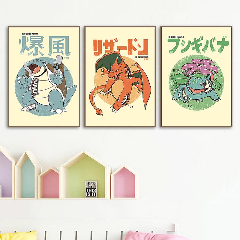 Pokemon Canvas Painting Bulbasaur Charmander Squirtle Anime Posters Print Mural Pictures Wall Art Home Aesthetics Decor Cuadros
