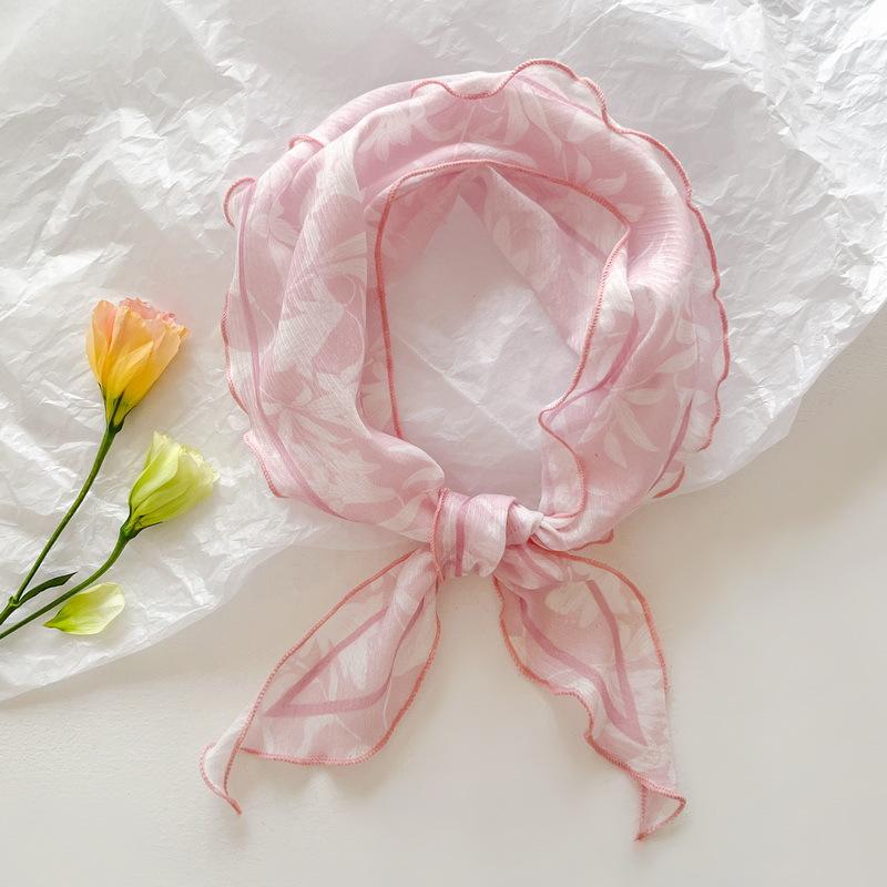 Printed Silk Scarf Women's Binding Bag Multifunctional Soft Girl Color Blocked Headscarf Triangle Korean Ins Temperament Cross-border