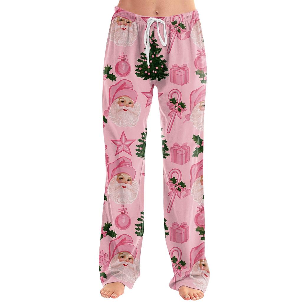 Women's Christmas Print Casual Pants with No Pockets for Holiday Lounging