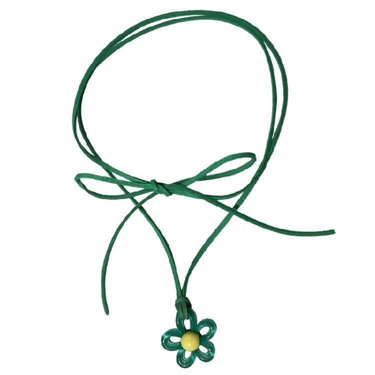 

Blossom Necklace Colorful Flower Choker Hollow Flower Pendant Clavicle Chain зелений