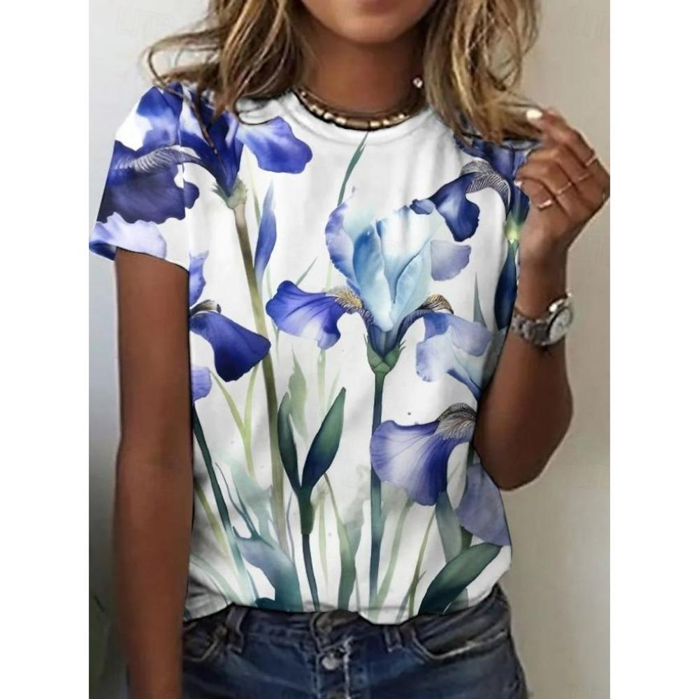 Tricou pentru femei, cu flori frumoase, imprimat 3D, tricou cu mânecă scurtă, topuri, imprimeuri 3D, cămașă cu gâtul în formă de O, îmbrăcăminte casual de vară pentru femei.
