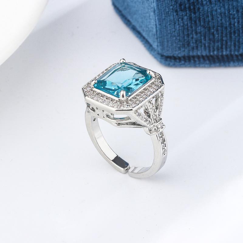 European and American Style Jewelry Set  Fashionable Square Royal Blue Zircon Series Accessories  Luxury and Elegant Jewelry