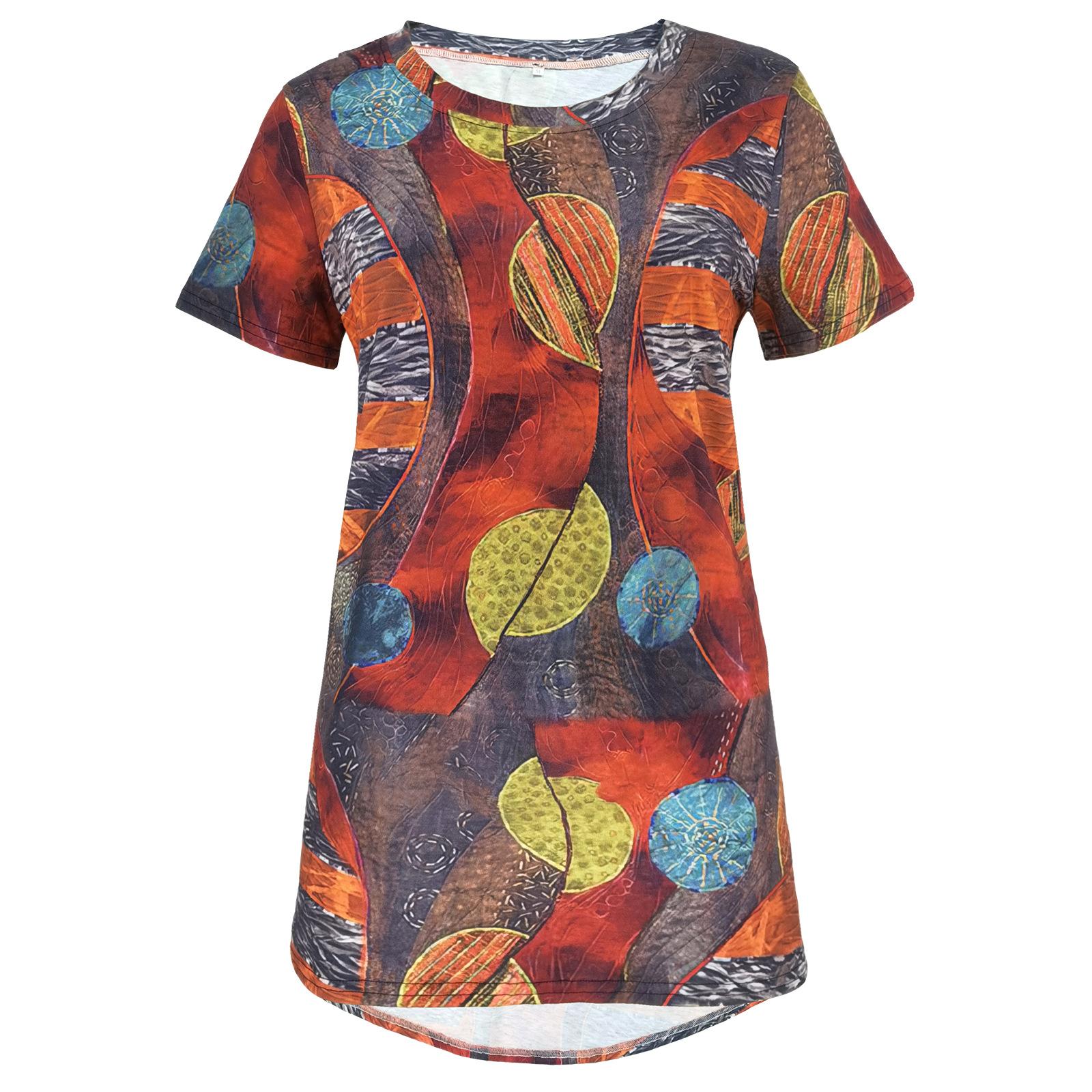 

Повседневная свободная женская футболка с круглым вырезом и коротким рукавом, летняя футболка с цветочным принтом 3XL