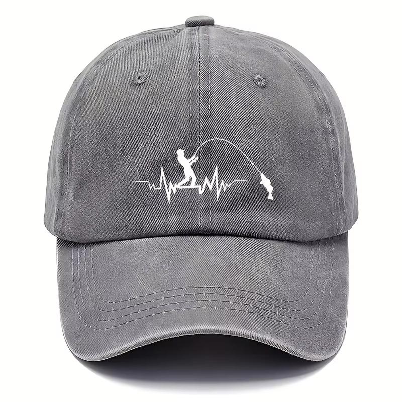 New Vintage Washed Black Baseball Cap Fishing Heartbeat Print Fashionable, Versatile And Comfortable
