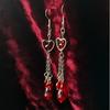 Gothic Bleeding Heart Earrings, Silver Dangle, Red Heart Drop, Alternative Statement Earrings