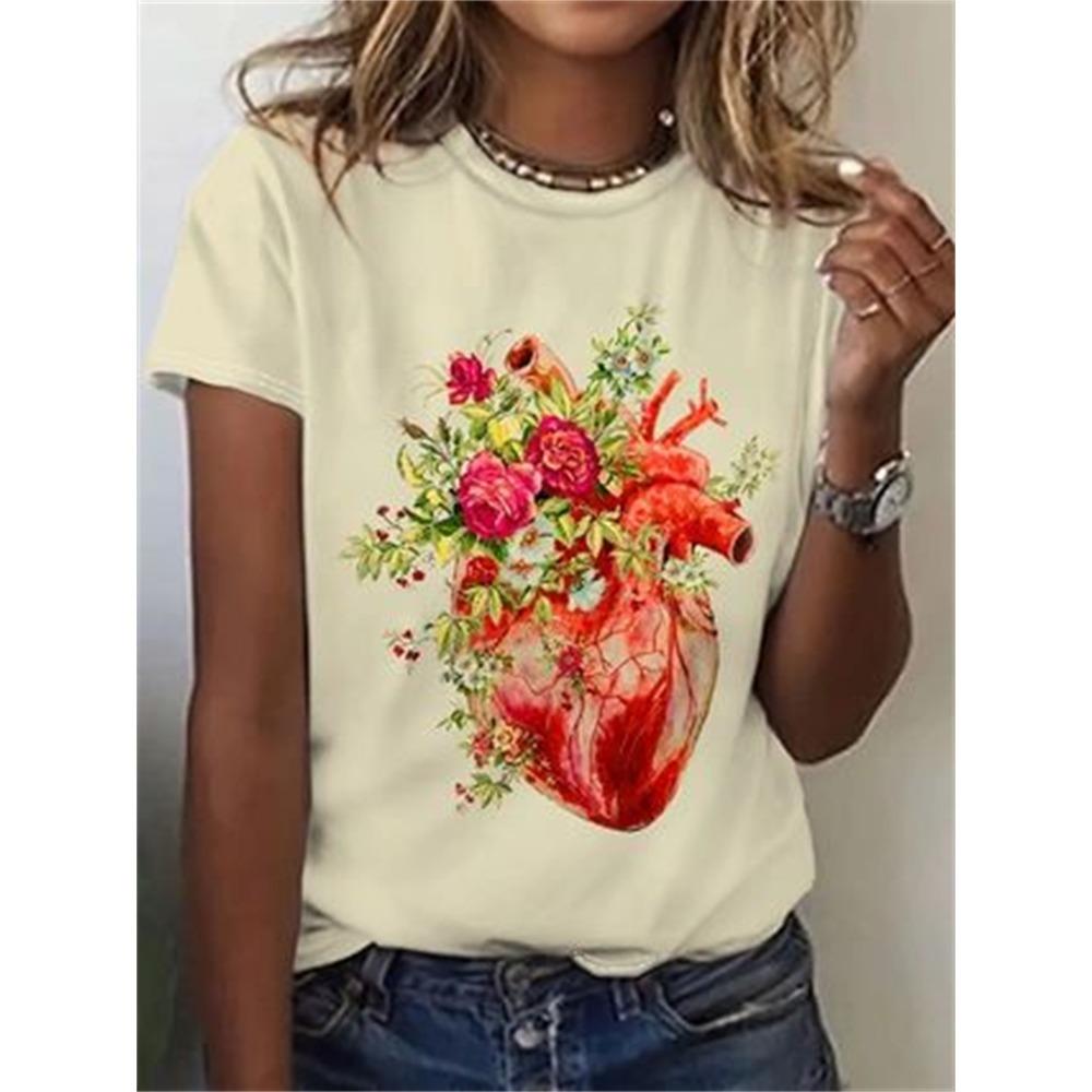 Women's Plant Fruit 3D Printed Women's T-shirt 3D Casual Fashion Short Sleeve Simple Flower Women's T-shirt