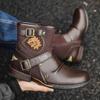 Herren Retro Ritterstiefel Herbst Neu Runde Spitze Metallschnalle Seitenreißverschluss Herrenstiefel Modetrend Lokomotivstiefel Große Größe 39-48