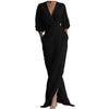 Women's Cocktail & Evening Dresses - Women Maxi Dress Split Wrap V Neck 3 4 Sleeve Ruched Bodycon Long Cocktail Party Wedding Guest Dress with Pockets