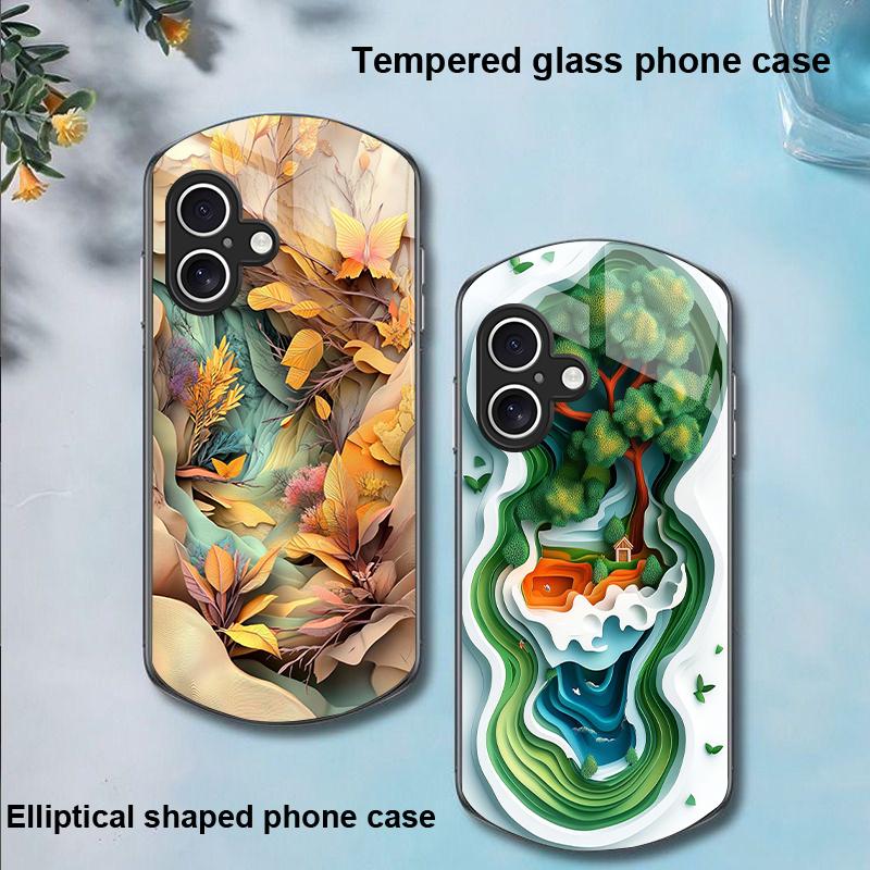 Złoty Liść Czarny Dla Apple IPhone 16 11 13 15 14 Pro Max 12 Mini 7 8 Plus XR X XS Etui na telefon z hartowanego szkła o eliptycznym kształcie