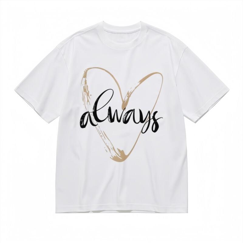 

Women s Breathable Classic T-Shirt Shiny Heart and Script Font Art Tee Summer M