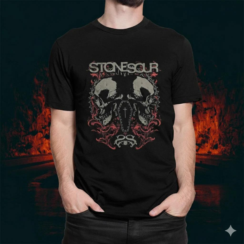 Unisex Adult Casual Music Stone Sour Skull Graphic T-Shirt Heavy Me... XXXL