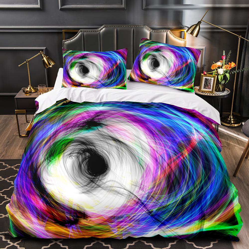 Girls Rainbow Wave Duvet Cover, Adults Trippy Iridescent Curved Fluid Tie Dye Pattern Abstract Art Bedding Set Queen Full Size