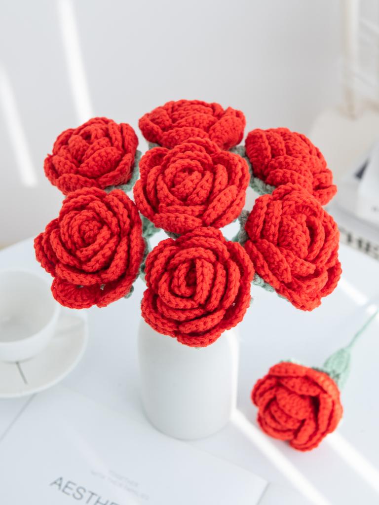 1/5pcs Artificial Handmade crochet Rose finish product Outdoor garden arch Wedding bridal bouquet Home bonsai party Diy gift box
