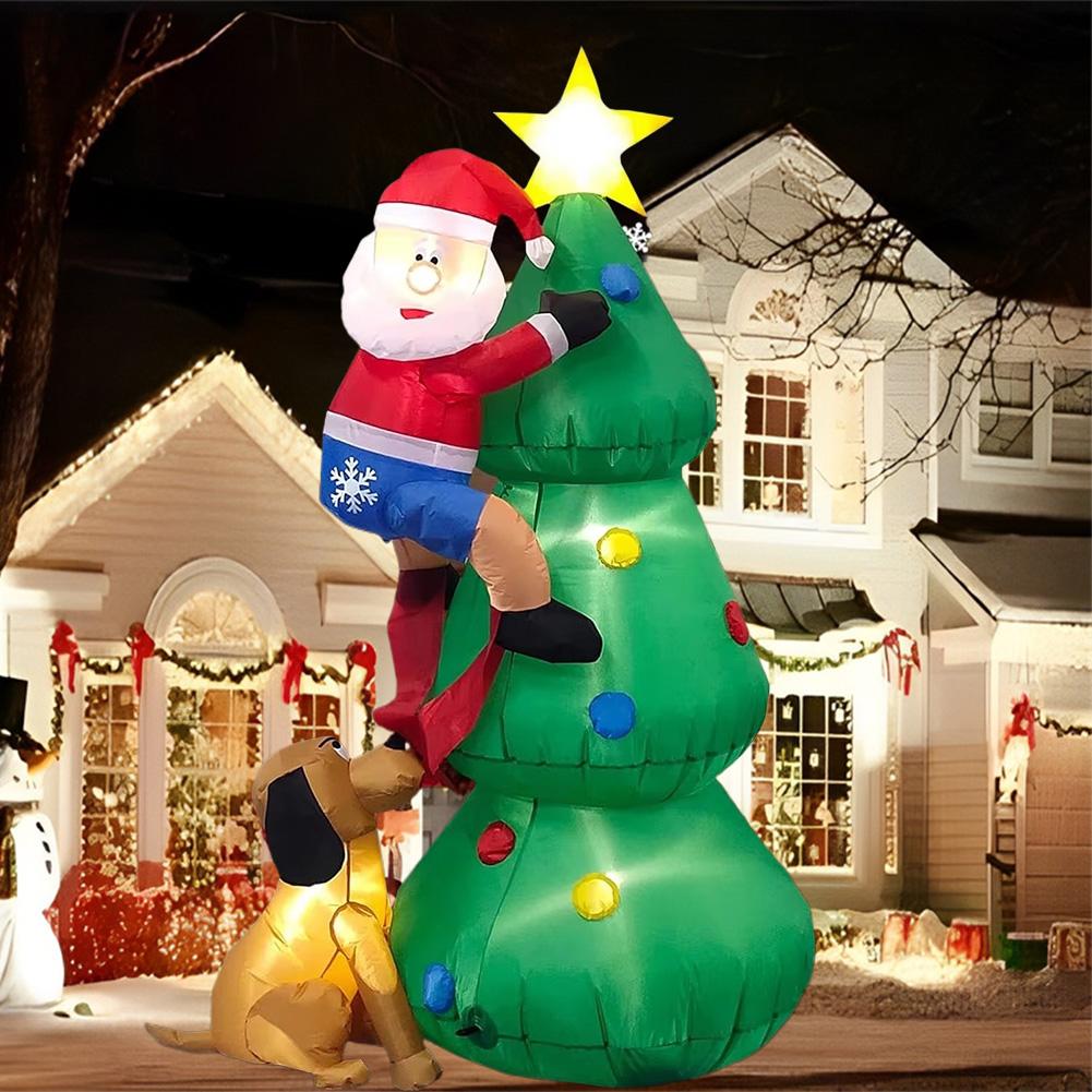 Christmas Inflatables Decoration Dog Bite Santa Built-in LED Inflatable Model Luminous Xmas Atmosphere Outdoor Decor Model
