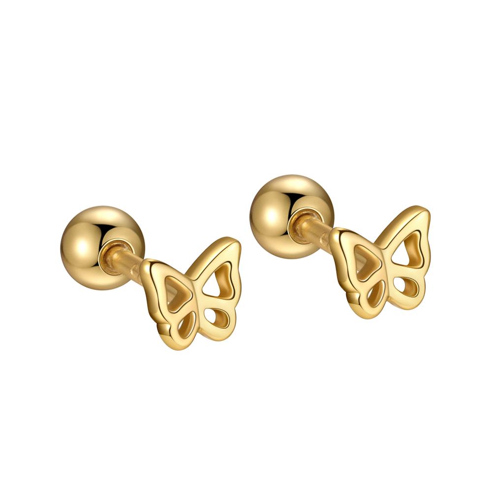 925 Sterling Silver Butterfly Stud Earrings for Women Cute Hollow Design Hypoallergenic Ear Piercing Jewelry Gold/Silver Color