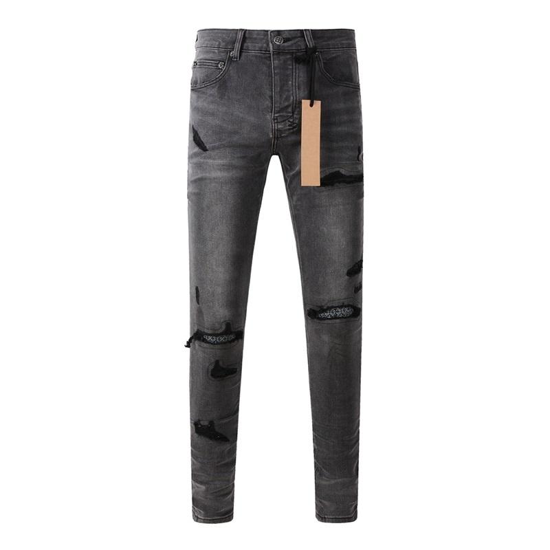 STREETRICH High Street Men's Jeans Low Rise Stretch Skinny Button Fly Ripped Hold Black Pants