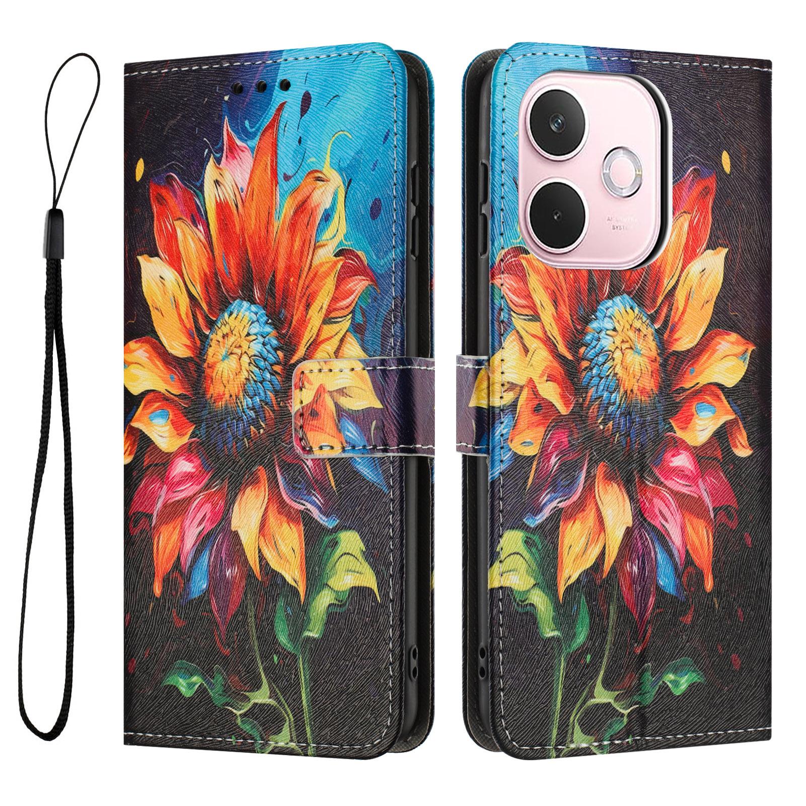 

YX-2501 For Oppo A5 Pro 5G Case Pattern Printing PU Leather Wallet Phone Cover with Lanyard Sunflower