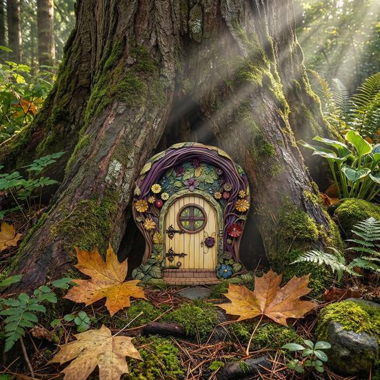 6 Pcs Fairy Doors, Wooden Miniature Fairy Garden Doors, Outdoor Mini Tree Gate Decoration for Tree Trunk, Stump, Wall Decor, Gnome House Accessories
