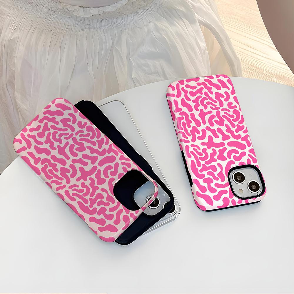 Popular pink irregular texture mobile phone case iPhone12 matte two-in-one film case iPhone17