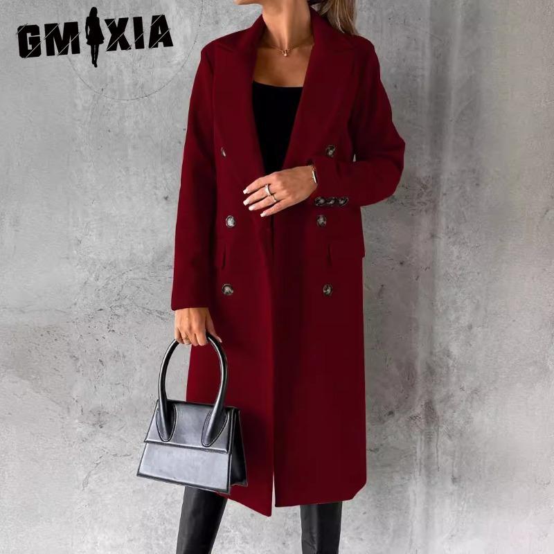 GMXIA Damen Vintage Casual Gitterdruck Herbst Winter Langarm Polokragen Jacken & Mäntel